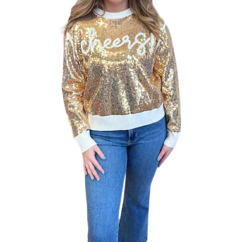 Cheers Sweater Top In Gold