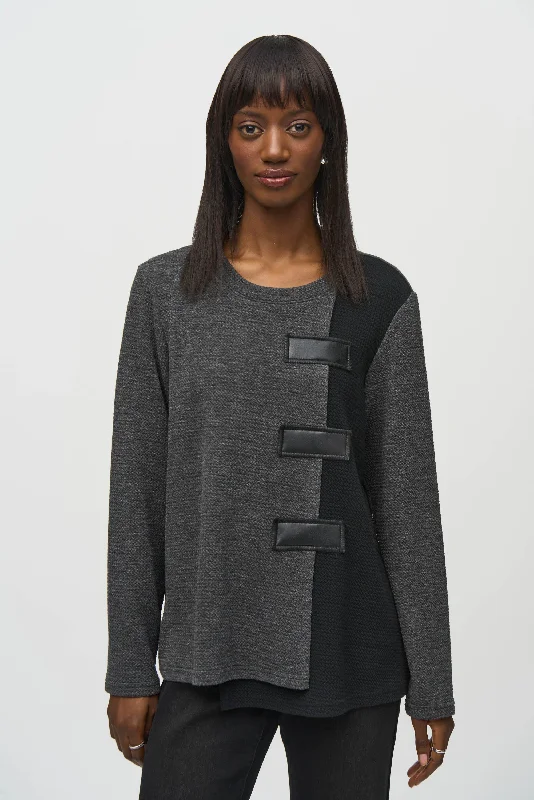 Textured Knit Color Block Boxy Tunic