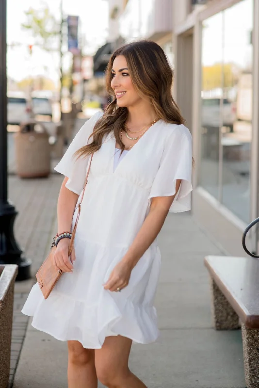 Textured Flowy Tiered V Dress