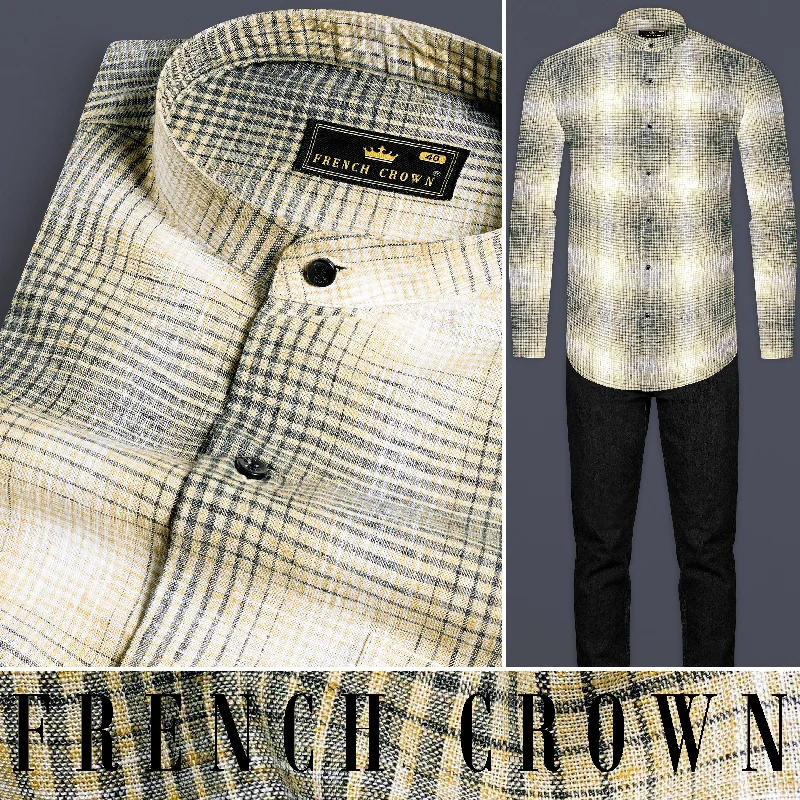 Chalky Brown and White Checkered Luxurious Linen Shirt