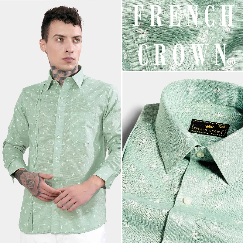 Pastel Green Ditsy Printed Luxurious Linen Designer Shirt