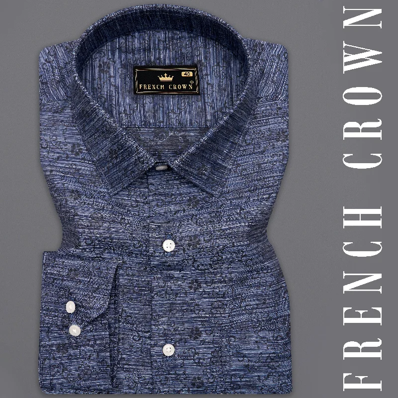 Twilight Blue and Black Jacquard Textured Premium Giza Cotton Shirt