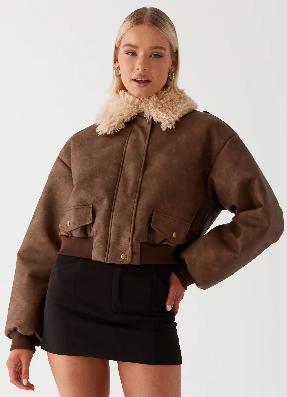 Aston Shearling Bomber Jacket - Brown