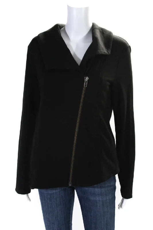 Helmut Lang Womens Asymmetric Zip V Neck Jacket Black