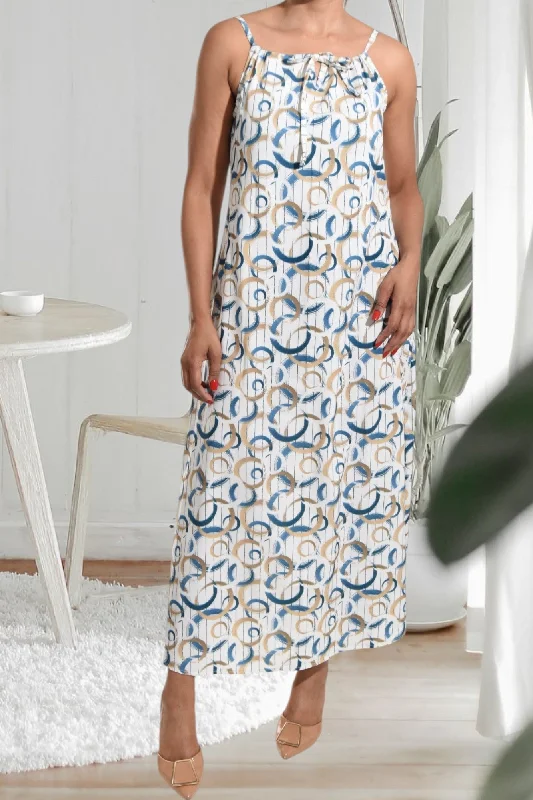 Teal Printed Strappy Maxi Tie Dress